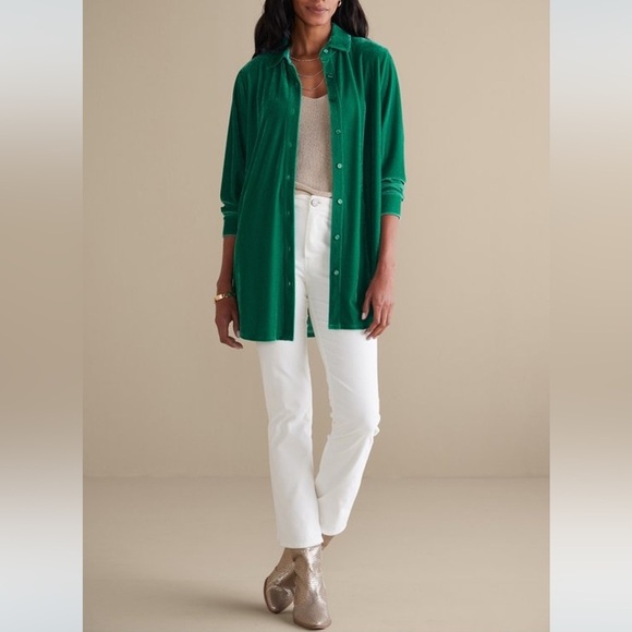 Soft Surroundings Green Velvet Long Shirt - Picture 9 of 12
